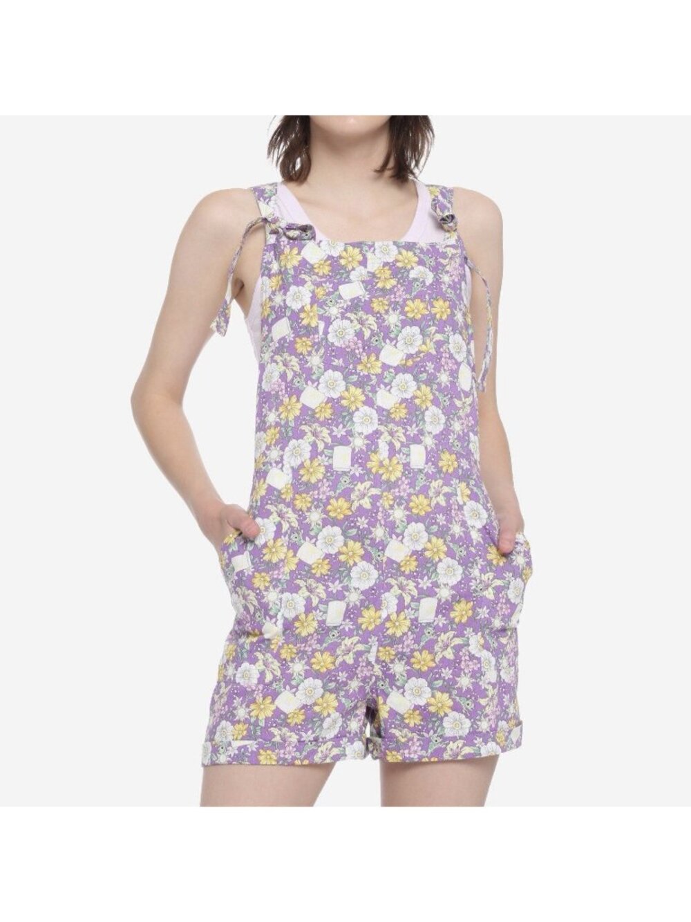 Disney Princess Tangled Pascal Purple Floral Linen Blend Overalls Women’s Large